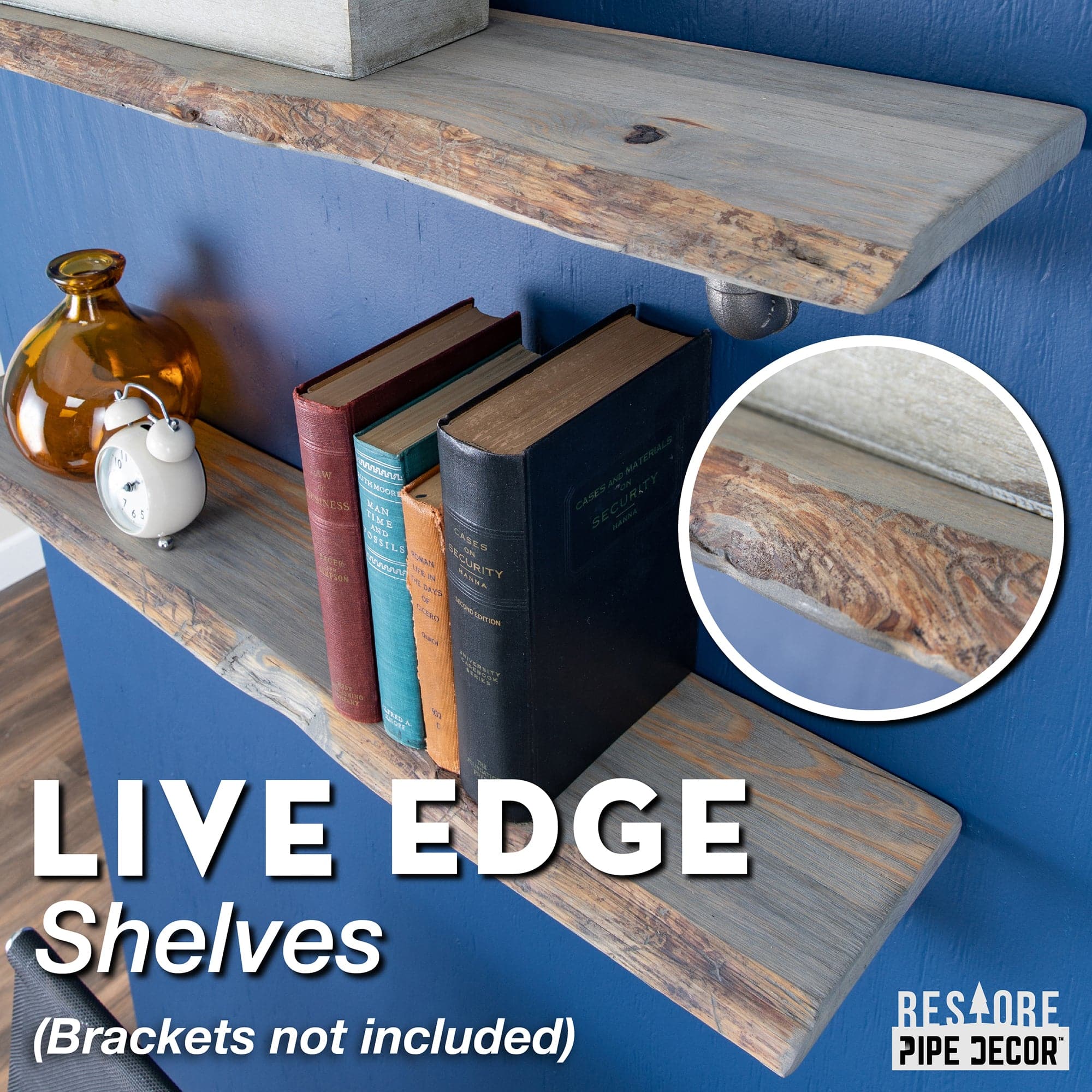 RESTORE Riverstone Grey 36 in. Live Edge Wood Shelf (Wood Only