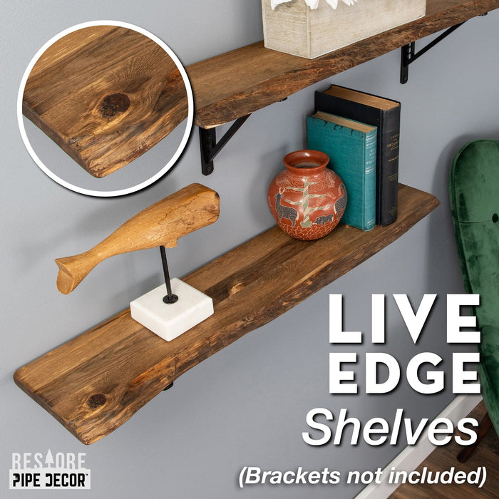 RESTORE Trail Brown 36 in. Live Edge Wood Shelf (Wood Only)