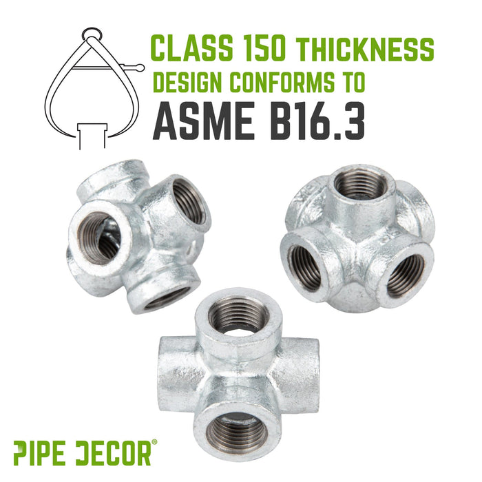 1 in. Galvanized 6-Way Fitting — PIPE DECOR