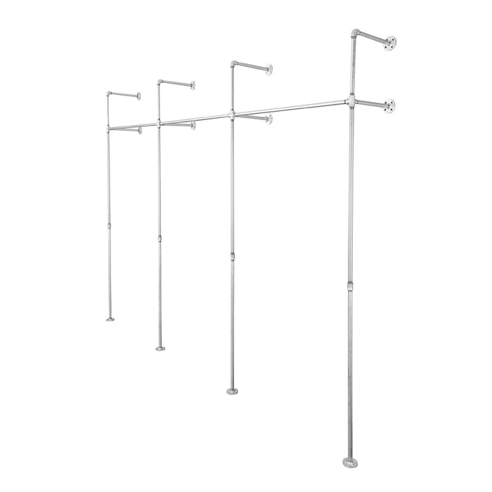 115 in. Galvanized Wall Mounted Clothing Rack, Triple