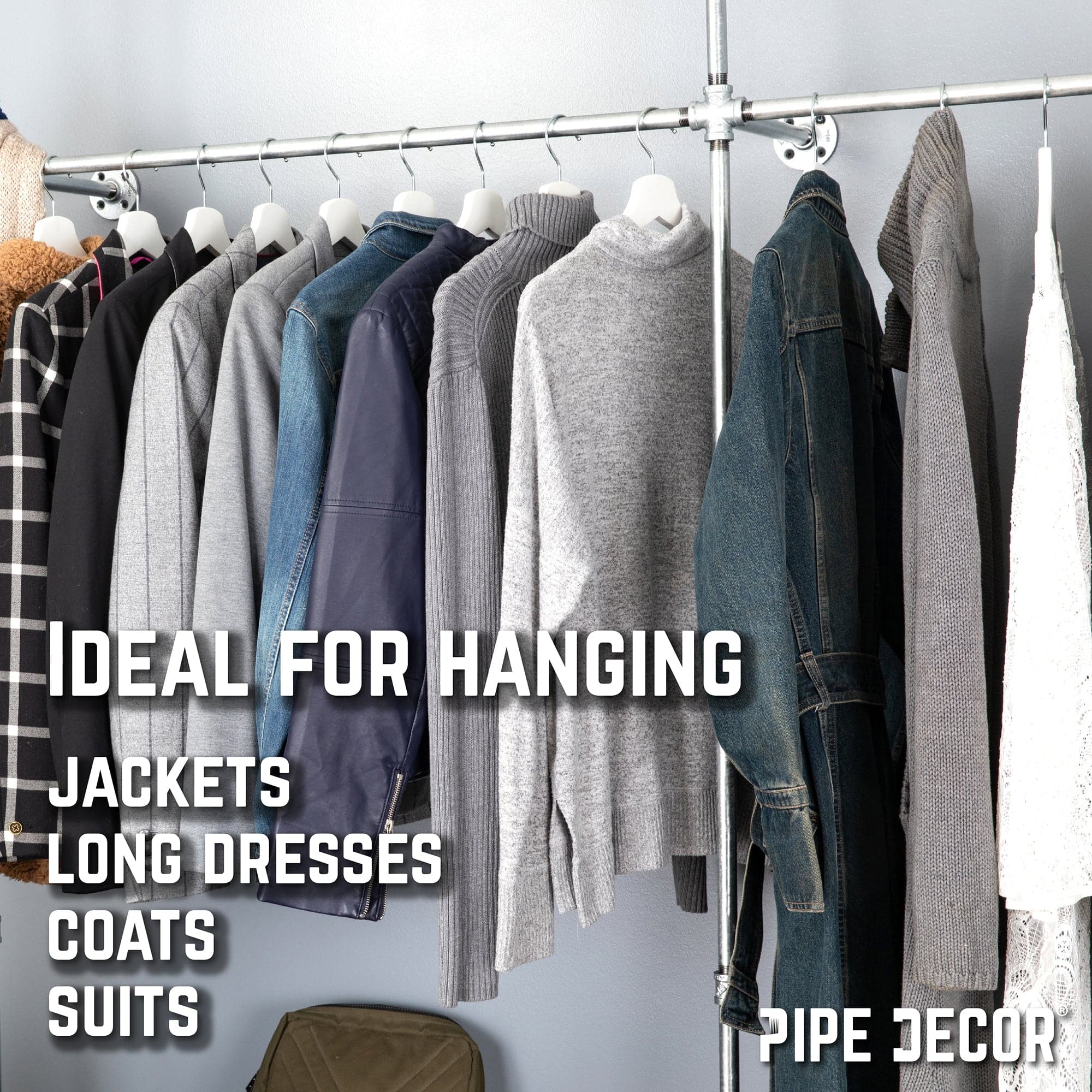 115 in. Galvanized Wall Mounted Clothing Rack, Triple — PIPE DECOR