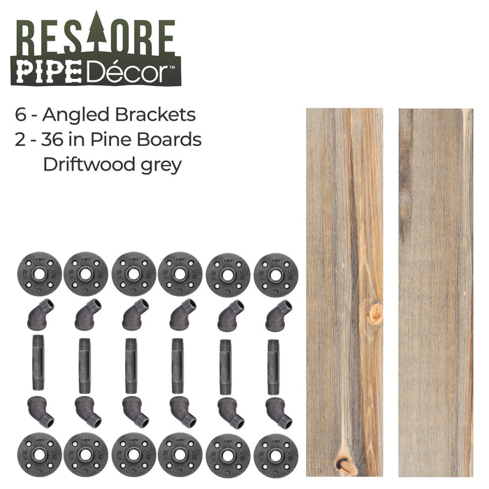 Restore Driftwood Tan 36 in. Shelves with Angled Brackets - Pipe Decor