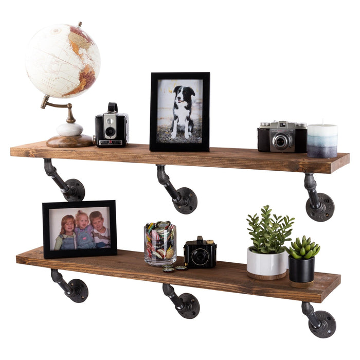 Restore Autumn Brown 36 in. Shelves with Angled Brackets - Pipe Decor