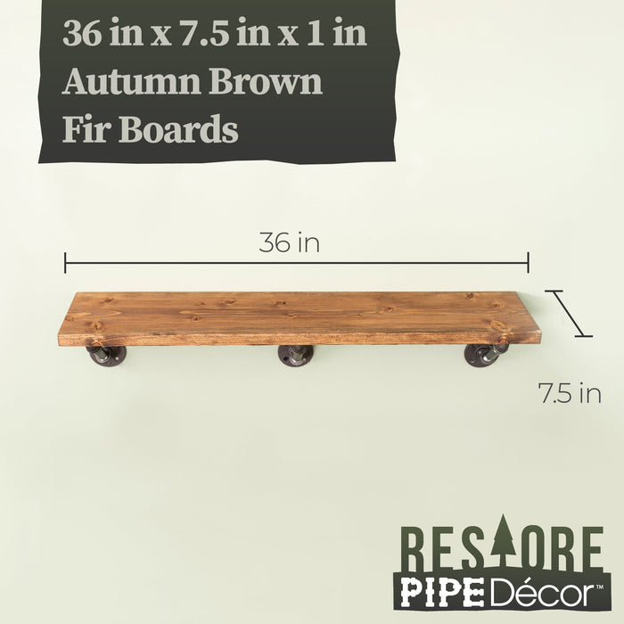 Restore Autumn Brown 36 in. Shelves with Angled Brackets - Pipe Decor