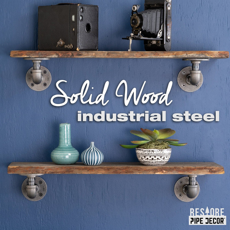 Étagère en bois Boulder Black Live Edge de 24 po avec supports de tuyaux en L (paquet de 2)