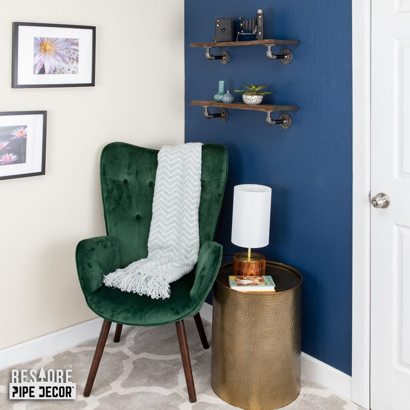 Étagère en bois Boulder Black Live Edge de 24 po avec supports de tuyaux en L (paquet de 2)