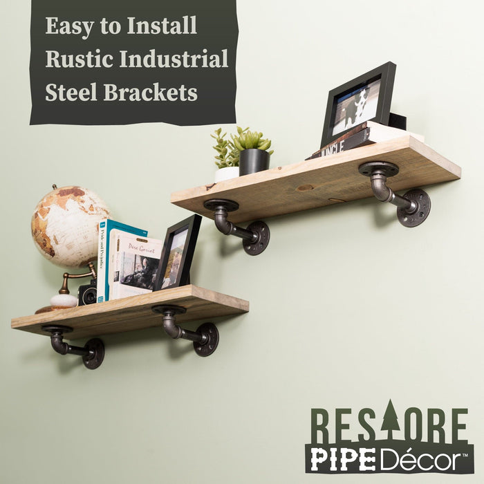 Restore Driftwood Tan 24 in. Shelves with L-Shaped Brackets - Pipe Decor