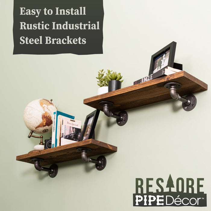Restore Autumn Brown 24 in. Shelves with L-Shaped Brackets - Pipe Decor