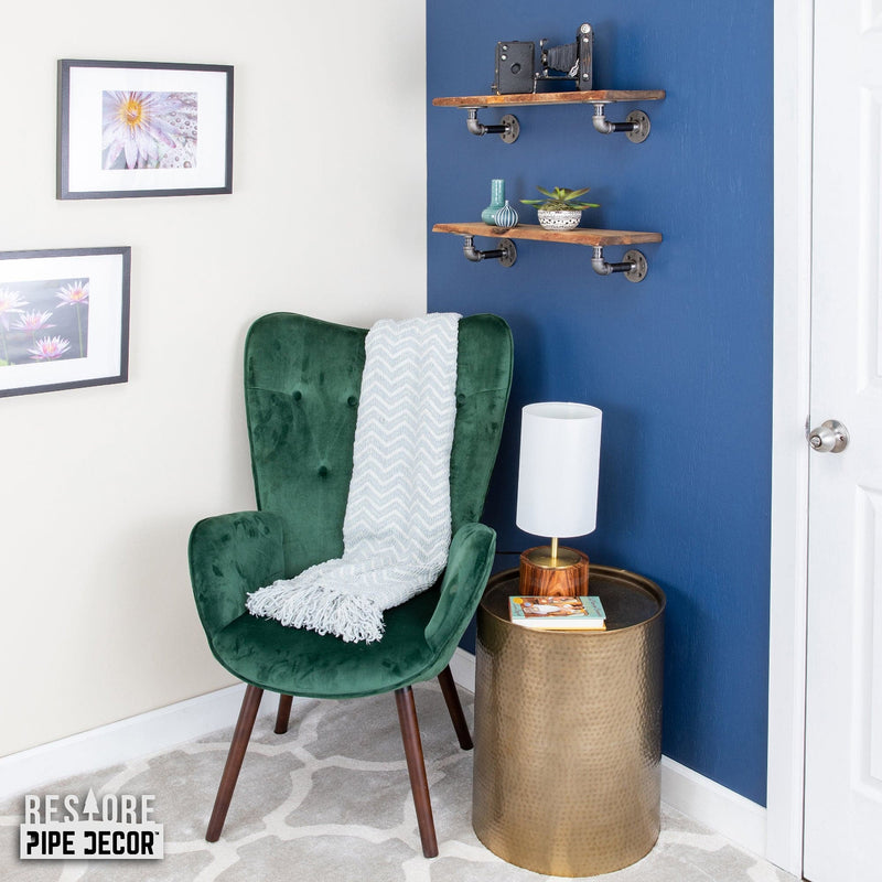 24” Trail Brown Live Edge Wood Shelf with L-Shaped Pipe Brackets (2-Pack)