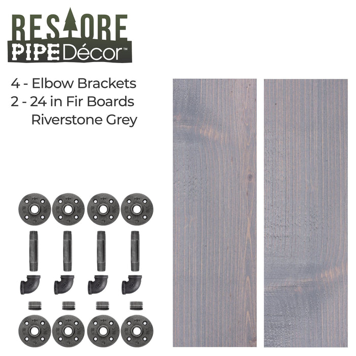 Restore Riverstone Grey 24 in. Shelves with L-Shaped Brackets - Pipe Decor