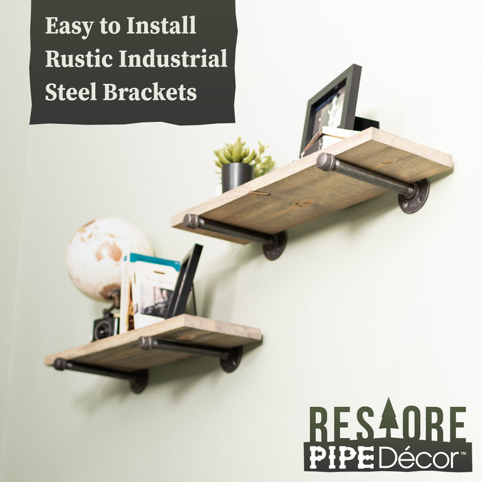 Restore Driftwood Tan 24 in. Shelves with Straight Brackets - Pipe Decor