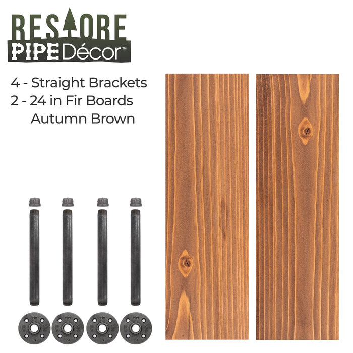 Restore Autumn Brown 24 in. Shelves with Straight Brackets - Pipe Decor