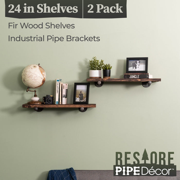 Restore Trail Brown 24 in. Shelves with Straight Brackets - Pipe Decor