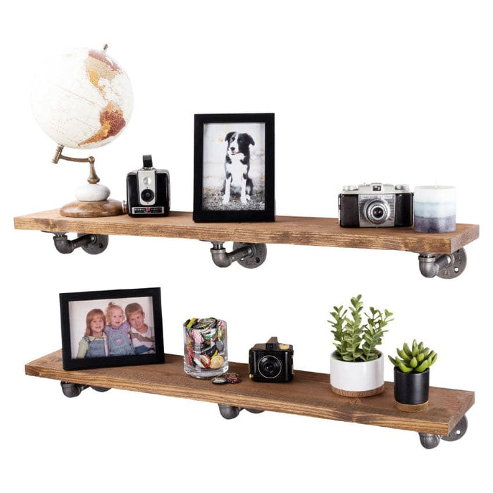 Restore Autumn Brown 36 in. Shelves with L-Shaped Brackets - Pipe Decor