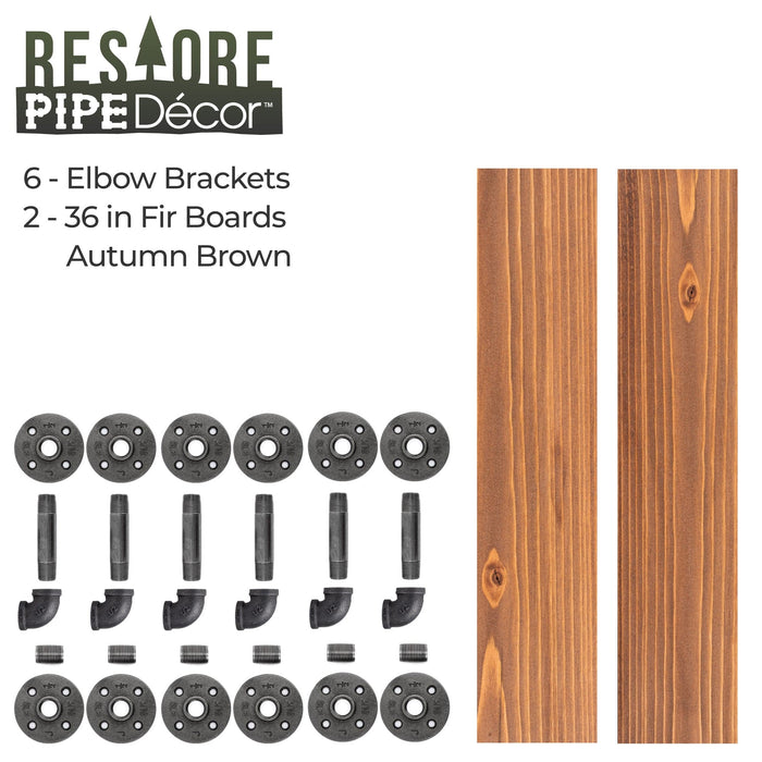Restore Autumn Brown 36 in. Shelves with L-Shaped Brackets - Pipe Decor