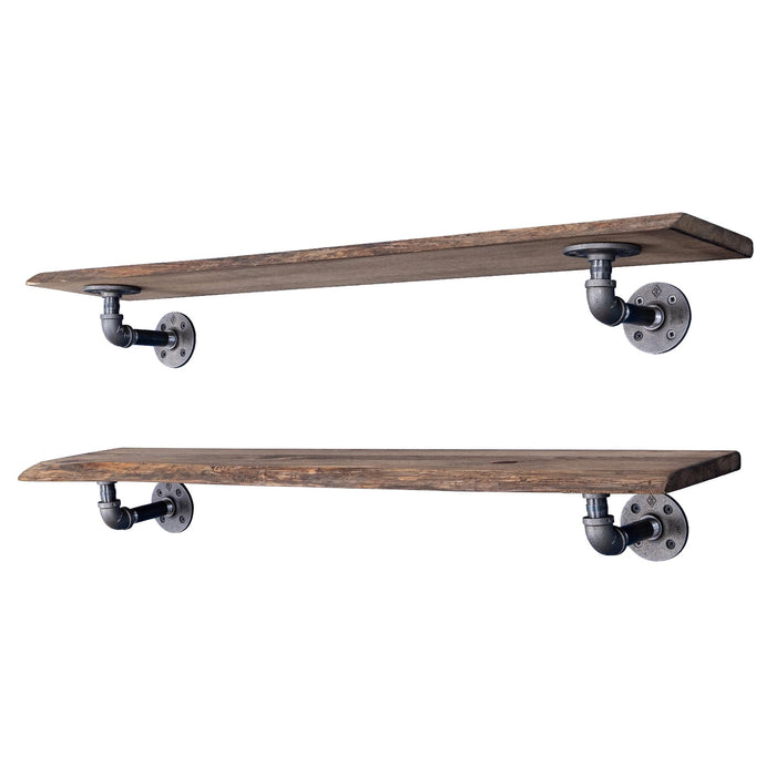 36” Trail Brown Live Edge Wood Shelf with L-Shaped Pipe Brackets (2-Pack)