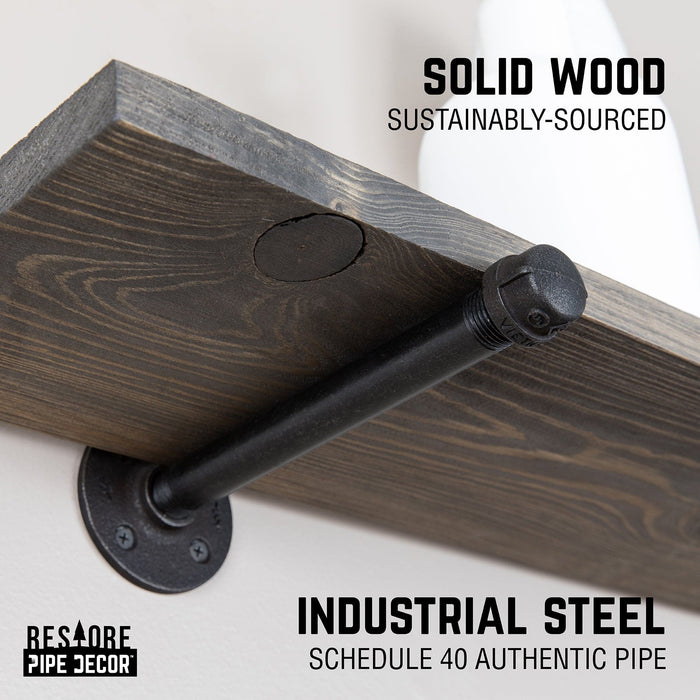  Pipe Decor  370 PD36SBBBN2 Shelf Solid Wood Sustainably-Sourced Industrial Steel Schedule 40 Authentic Pipe
