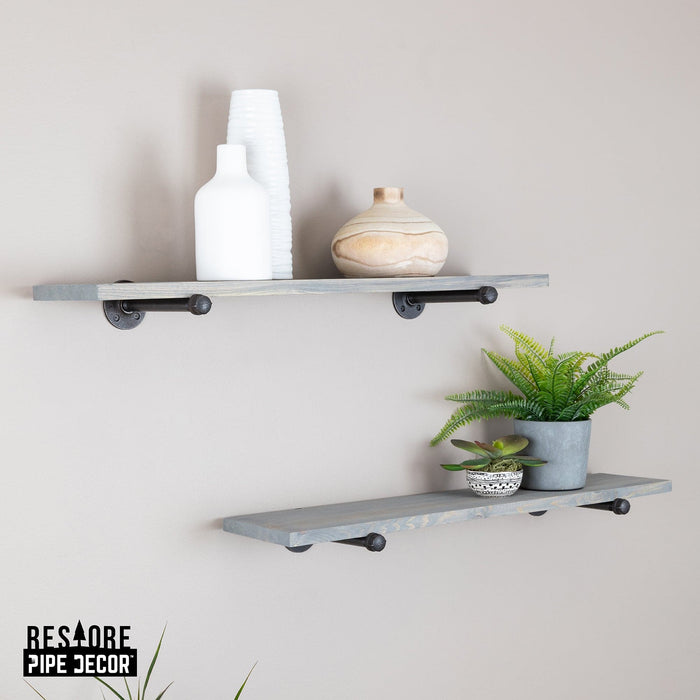 RESTORE Riverstone Grey 36 in. Shelves with Noir Pre-finished Straight Brackets