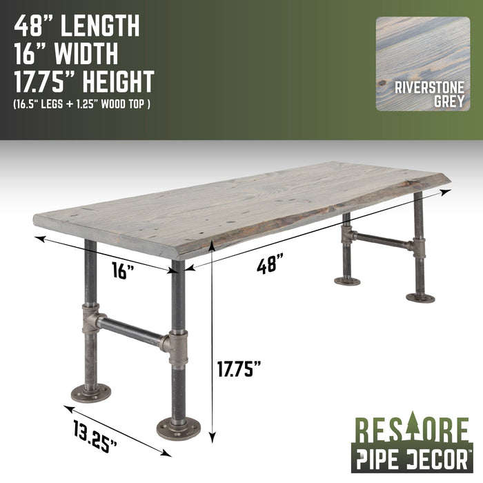 RESTORE Riverstone Grey Solid Live Edge Wood Accent Bench