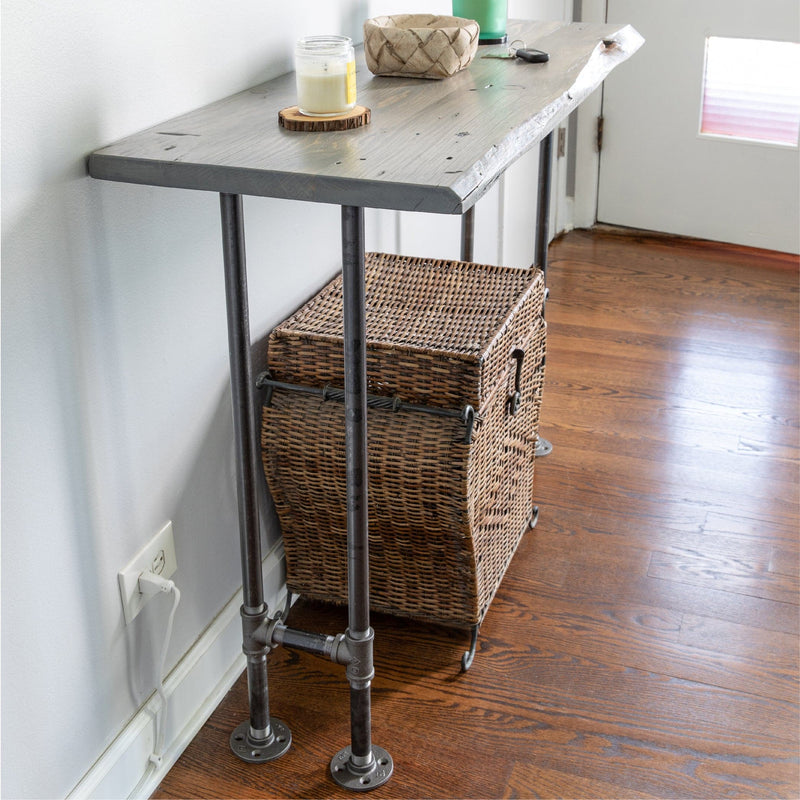 RESTORE Riverstone Grey Solid Live Edge Wood Console Table