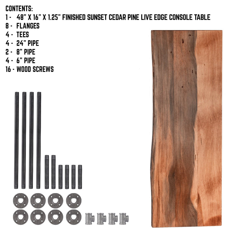 Table console RESTORE Sunset Cedar en bois massif avec bords naturels