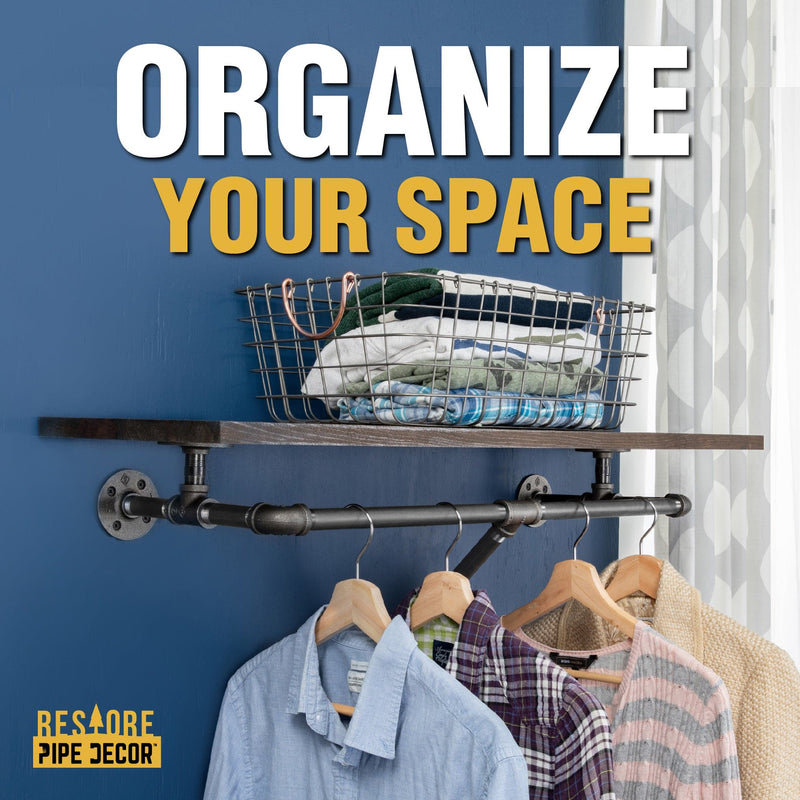 Perchero de pared de 24 pulgadas con estante de madera, color negro Boulder