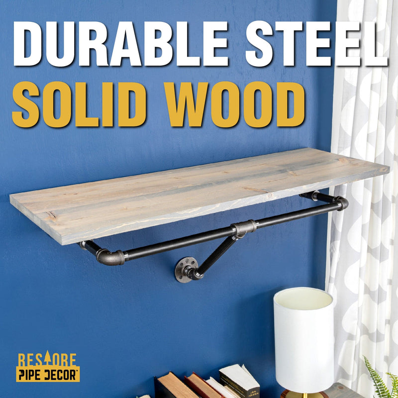 Perchero de pared de 24 pulgadas con estante de madera, gris Riverstone