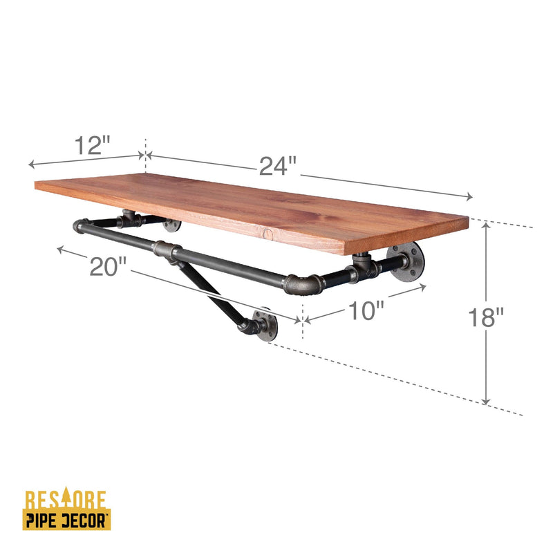 24 in. Wall Mounted Clothing Rack with Wood Shelf, Sunset Cedar