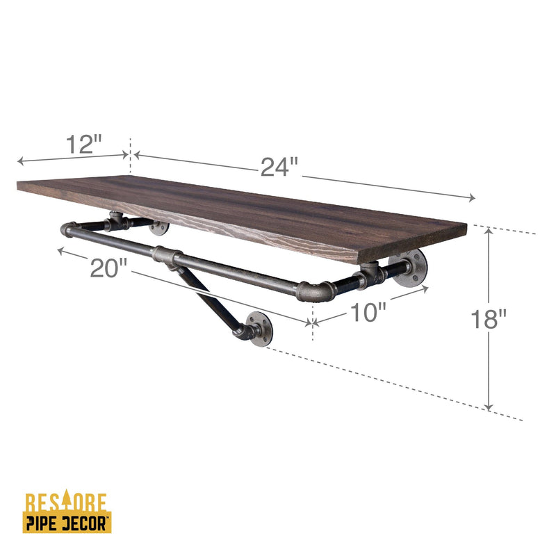 Perchero de pared de 24 pulgadas con estante de madera, color marrón