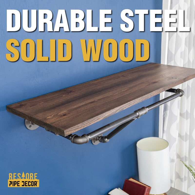 Perchero de pared de 24 pulgadas con estante de madera, color marrón