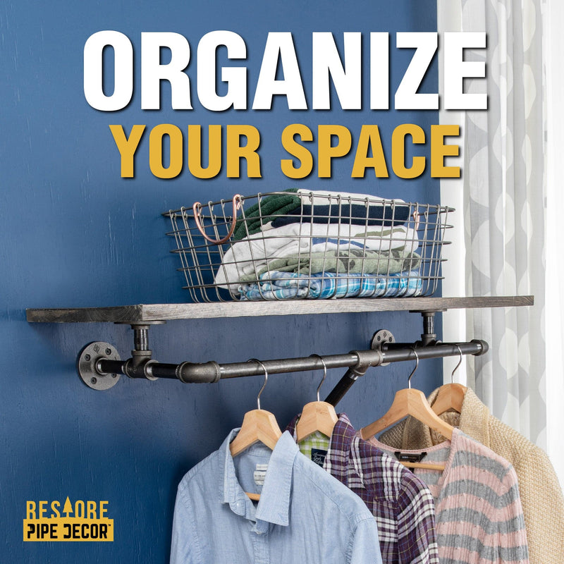 Perchero de pared de 24 pulgadas con estante de madera, color marrón