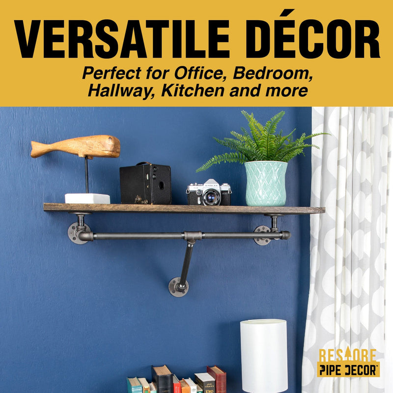 Perchero de pared de 24 pulgadas con estante de madera, color marrón