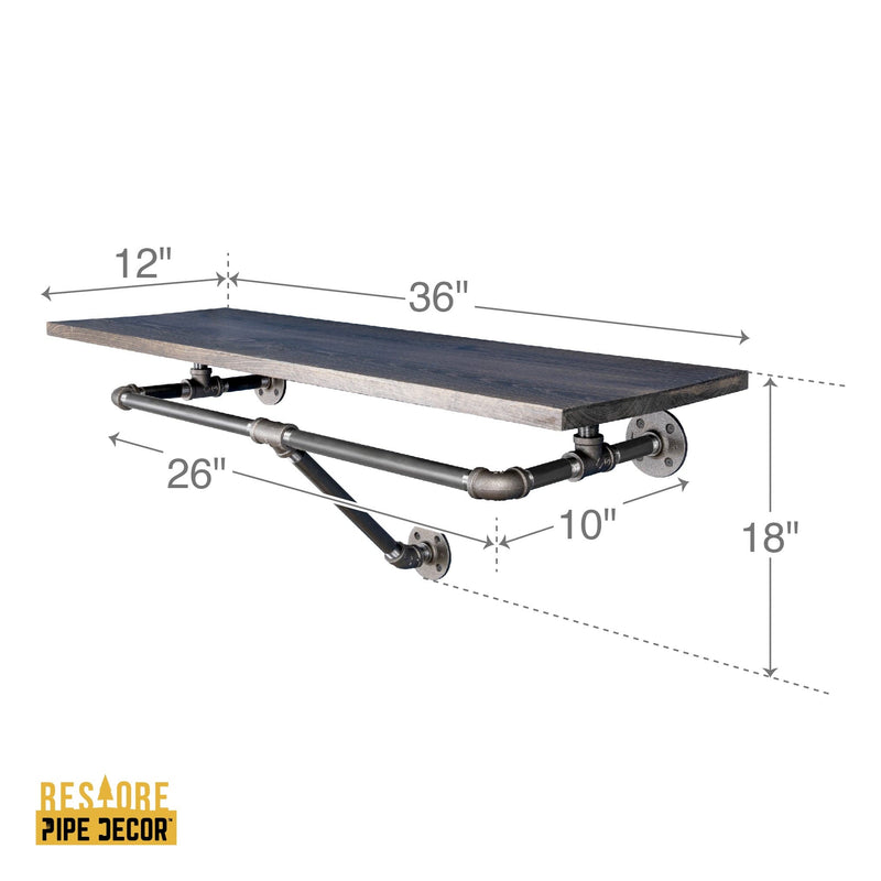 Perchero de pared de 36 pulgadas con estante de madera, color negro Boulder