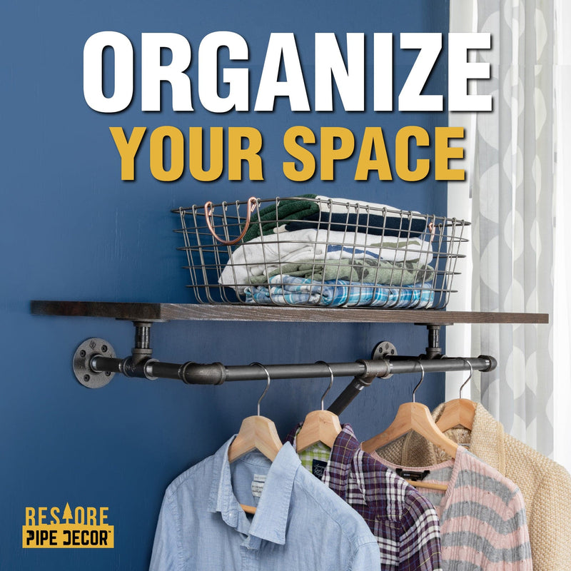 Perchero de pared de 36 pulgadas con estante de madera, color negro Boulder