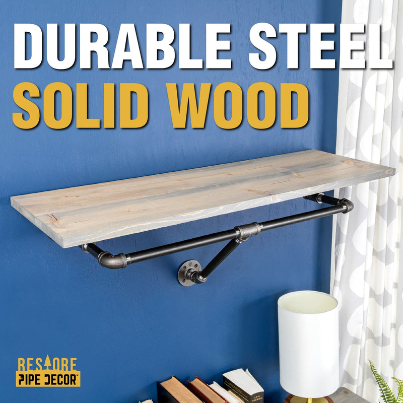 Perchero de pared de 91 cm con estante de madera, gris Riverstone