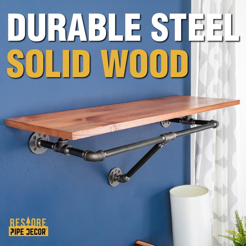 Perchero de pared de 36 pulgadas con estante de madera, color cedro al atardecer