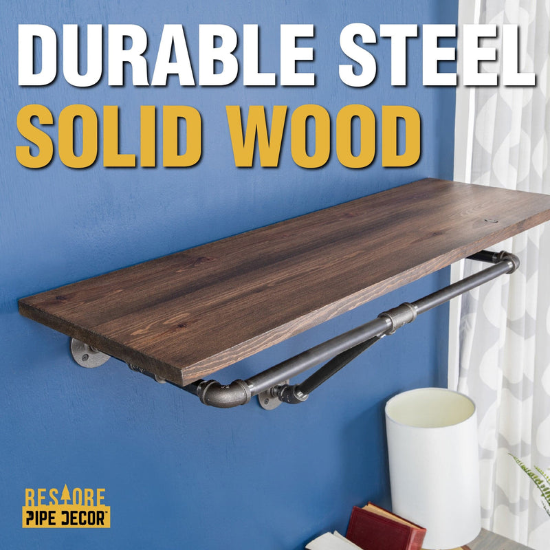 Perchero de pared de 36 pulgadas con estante de madera, color marrón oscuro