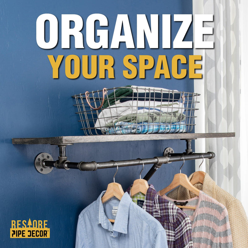 Perchero de pared de 36 pulgadas con estante de madera, color marrón oscuro