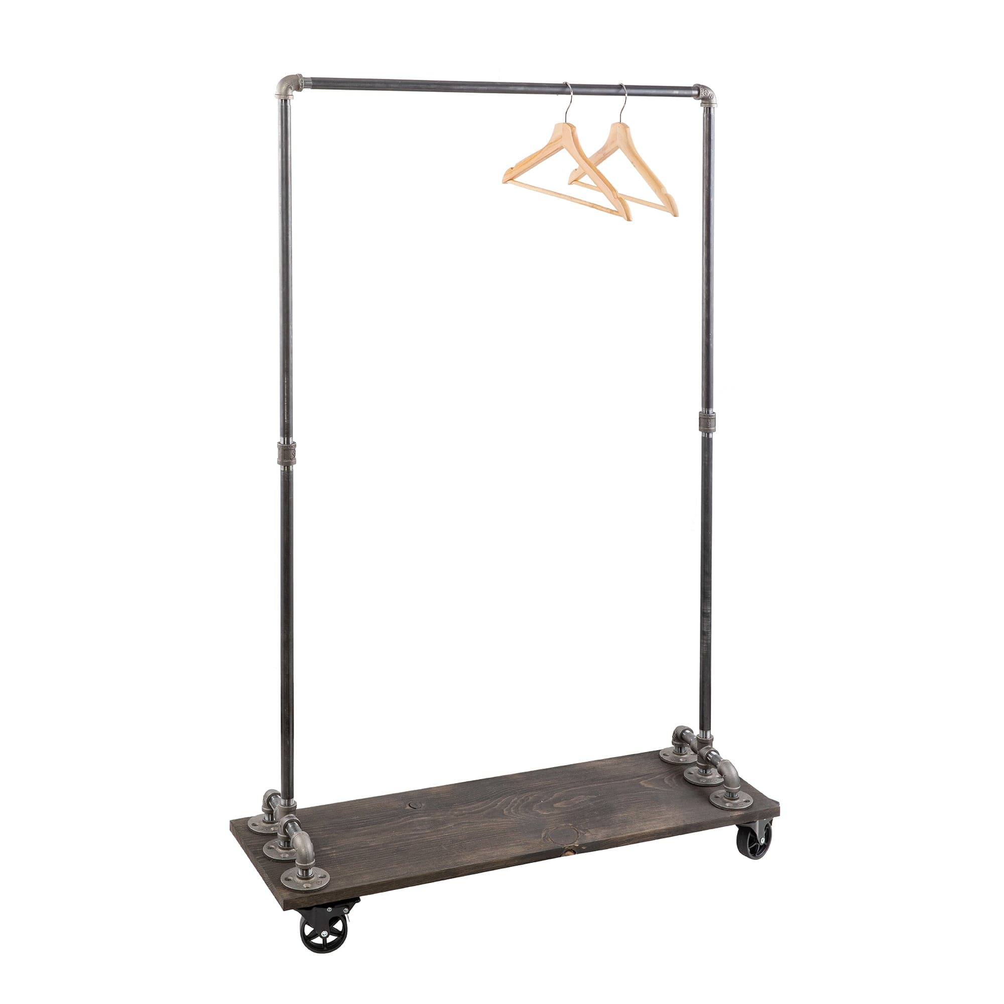 59 ½ in. Rolling Single Rod Clothing Rack with Wood Shelf, Boulder Black