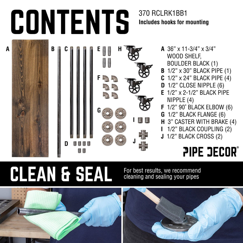 Perchero rodante de una sola barra con estante de madera de 59 ½ pulgadas, color negro Boulder