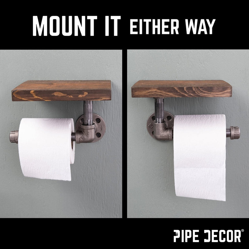 Farmhouse Iron Pipe 2-Roll Toilet Paper & Paper Towel Dual Holder – Wall Mount Kit, Echomerx, Black Metal