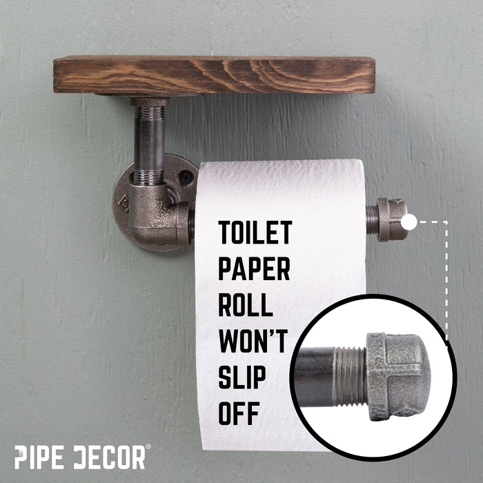 6 in. Wall-Mounted Pipe Toilet Paper Holder with Wood Shelf, Trail