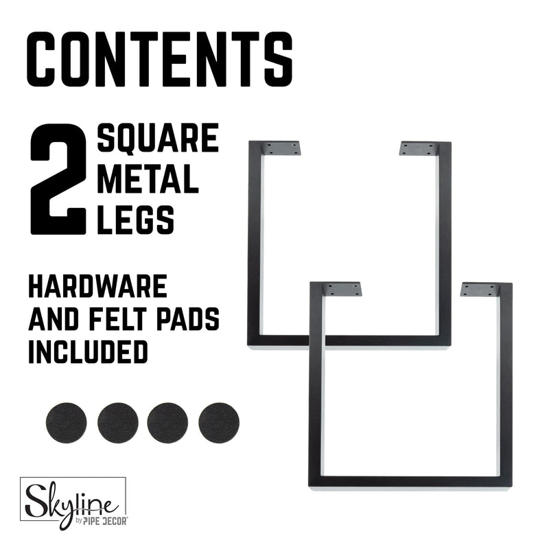 12 in. Skyline Matte Black Square Metal Landscape Coffee Table Legs - 2 Pack