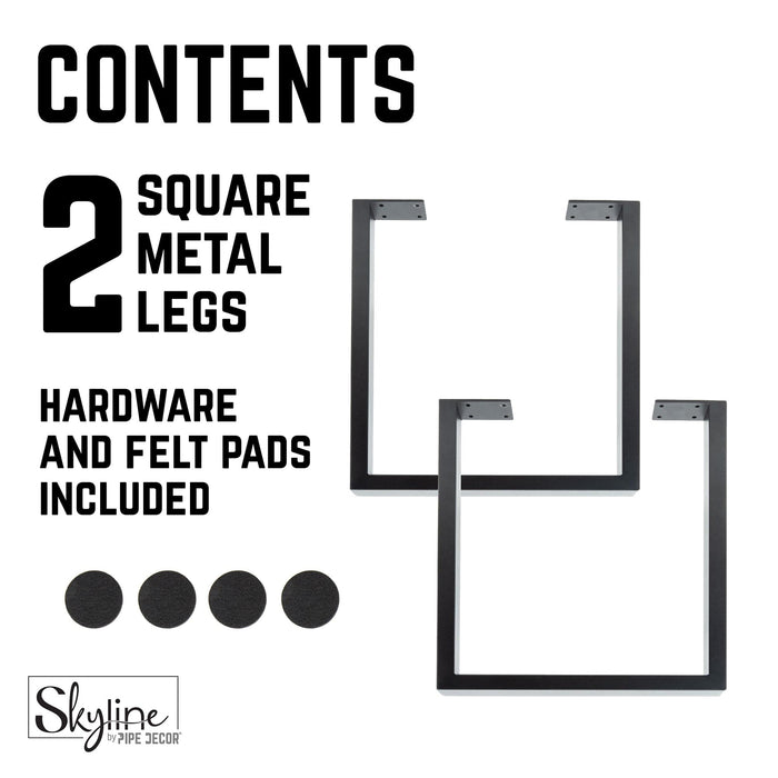 12 in. Skyline Matte Black Square Metal Landscape Coffee Table Legs - 2 Pack