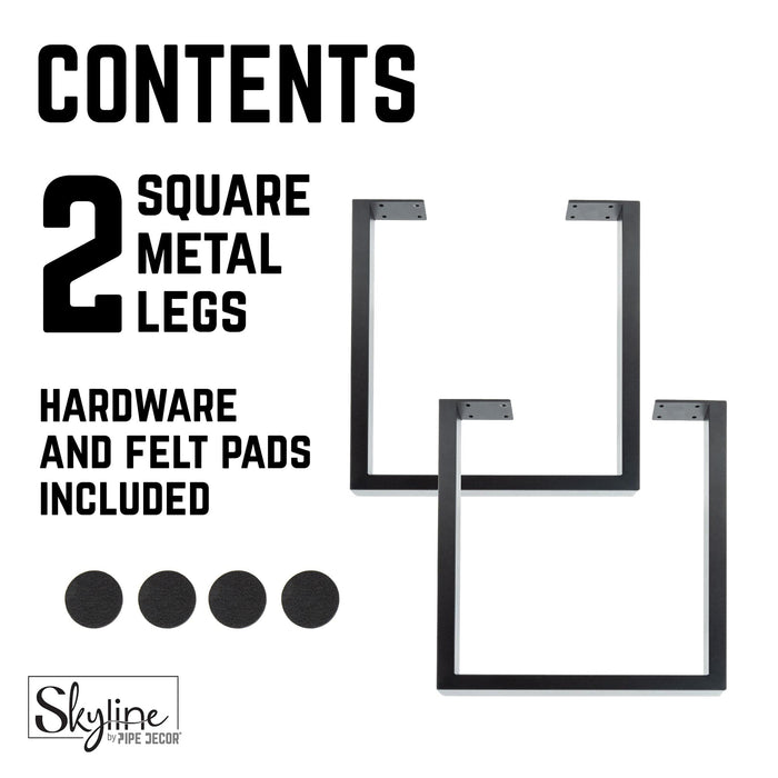 18 in. Skyline Matte Black Square Metal Landscape Coffee Table Legs - 2 Pack