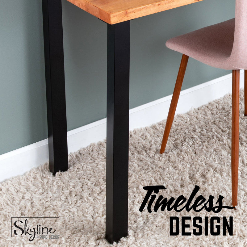 28 in. Skyline Matte Black Square Metal High-Rise Dining or Desk Table Legs - 4 Pack