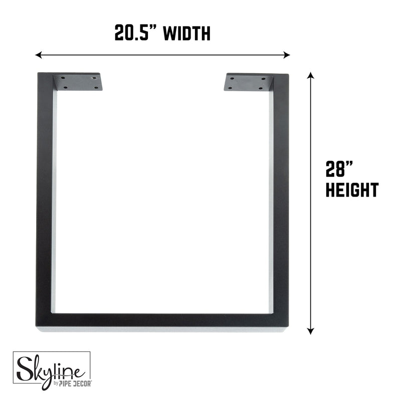 28 in. Skyline Matte Black Square Metal Landscape Dining or Desk Table Legs - 2 Pack