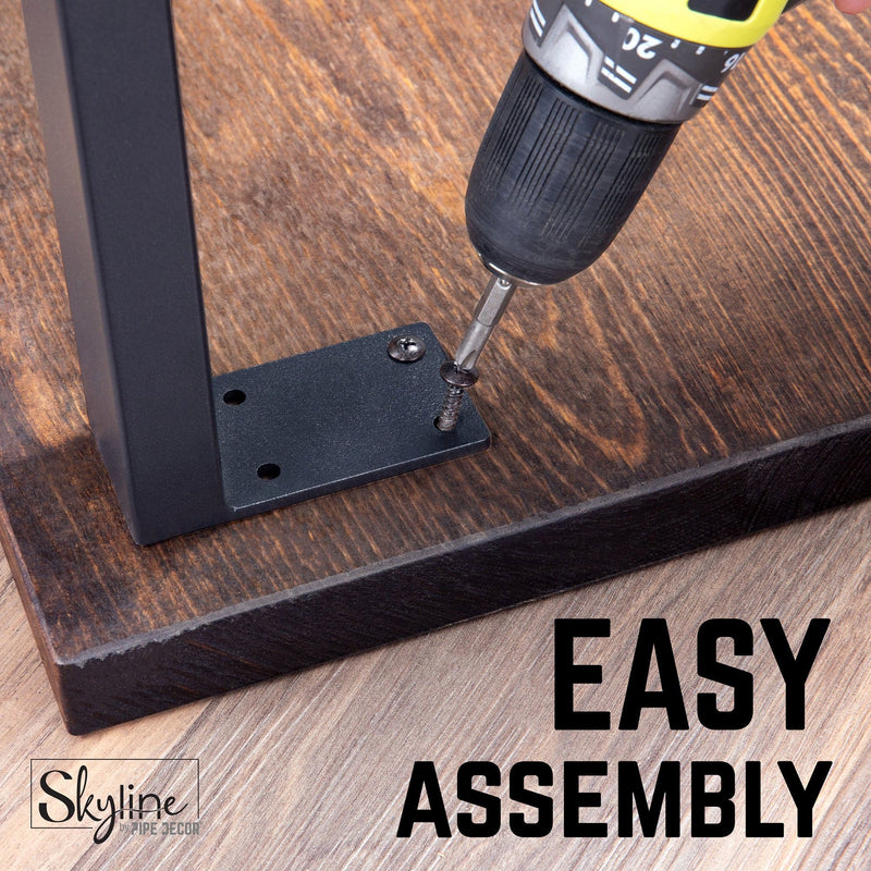 28 in. Skyline Matte Black Square Metal Landscape Dining or Desk Table Legs - 2 Pack