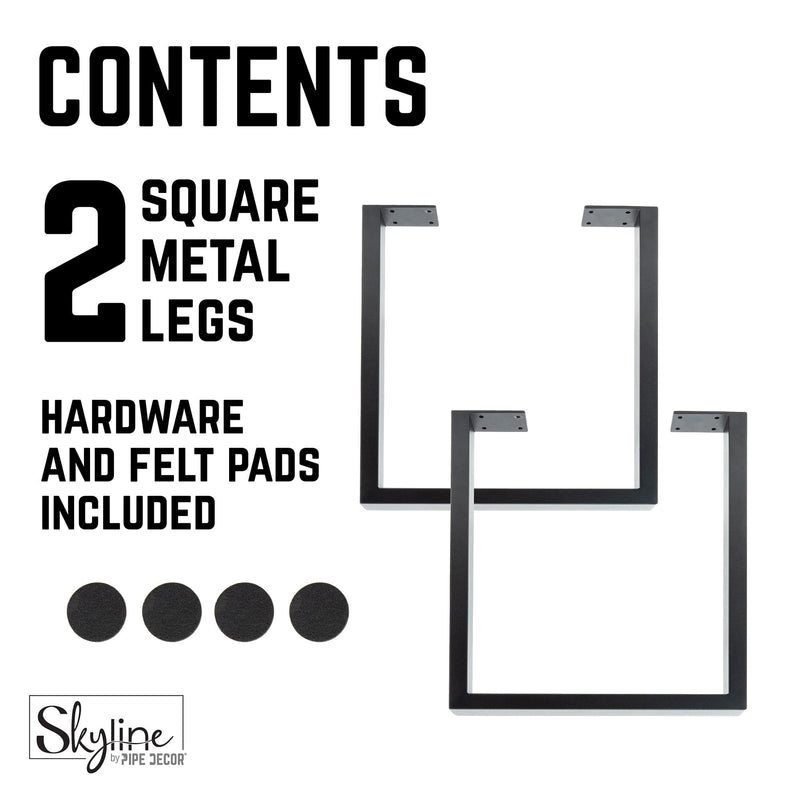 28 in. Skyline Matte Black Square Metal Landscape Dining or Desk Table Legs - 2 Pack