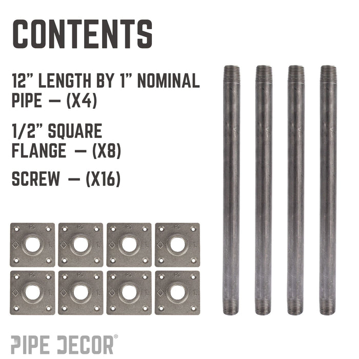 1/2 in. x 12 in. Square Flange Pipe Table Legs - 4 Pack